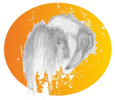 Goril ve bananathe goril muz tutar. Siluet goril maymun muz ile gri lines.illustration ile.