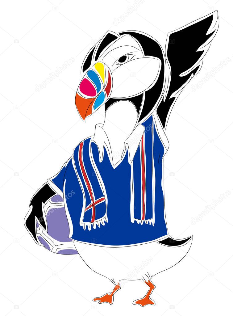 world cup mascot iceland.icelandic  penguin  soccer mascot.Football tournament 2018. logo for the summer soccer championship.Soccer world cup in russia 2018.