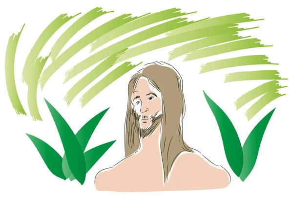 Jefe Tarzan Illustración Tarzán Mirándonos Con Fondo Hoja Planta — Foto de Stock