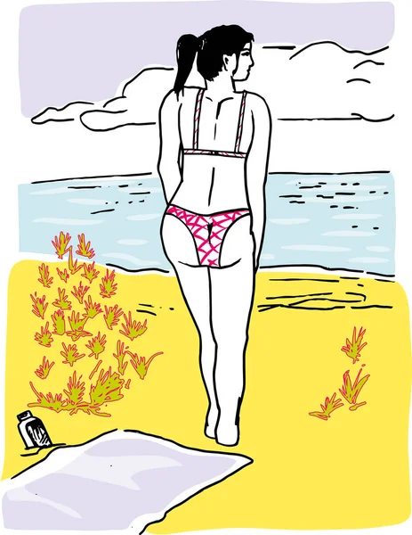 Menina Praia Ilustração Menina Andando Beira Mar Praia — Fotografia de Stock