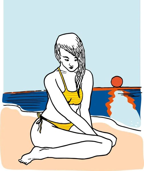 Deniz Sıkılmış Genç Kız Güzel Genç Kız Bikini Kız Plaj — Stok fotoğraf