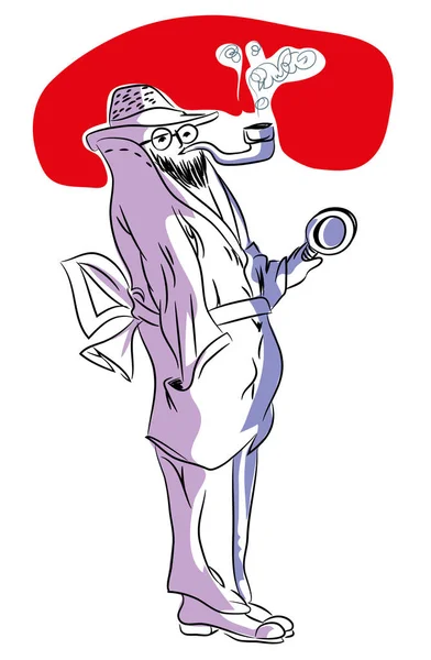 Onun boru ile ayakta dedective somethingillustration arama ve cam büyütme Dedective.