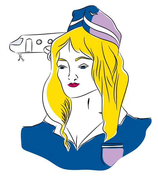 Uçuş görevlisi. Güzel sarışın hostes hostes kostüm uçak önünde.