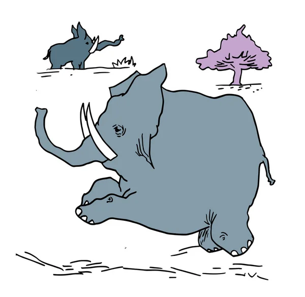 Corriente Pequeña Elephant Illustration Vida Silvestre Elefante Africa Tiny Paisaje — Foto de Stock