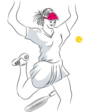 Güzel neşeli tenis oyuncusu. Neşeyle altın madalya için çalışan oyuncu şampiyonu. Şampiyon tenisçi.