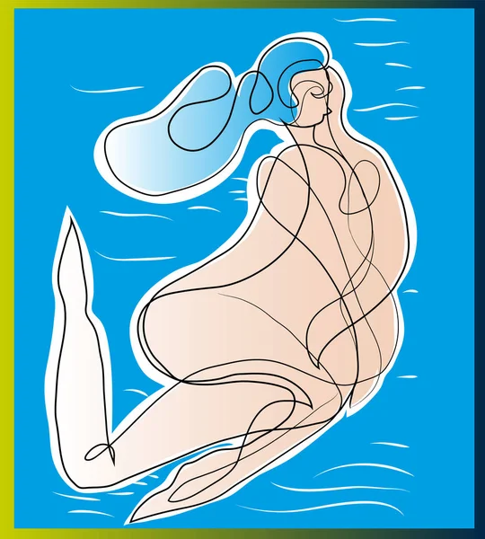 Bebek Hamile kadın yatakta uyuyan hamile woman.simple çizgi çizme.