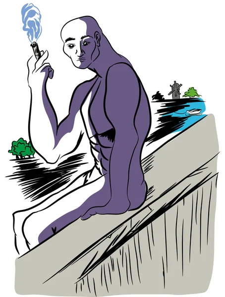 Στην Άκρη Του Precipice Illusttation Του Γυμνός Άνδρας Κάθεται Στην — Φωτογραφία Αρχείου