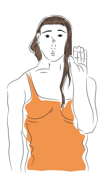 Kadın hoşça kal. Kadın üzgün kadın sallayarak veda goodbye.illustration diyor.