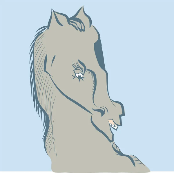 Rasande Horse Illustration Wild Hästhuvud Blå Bakgrund — Stockfoto