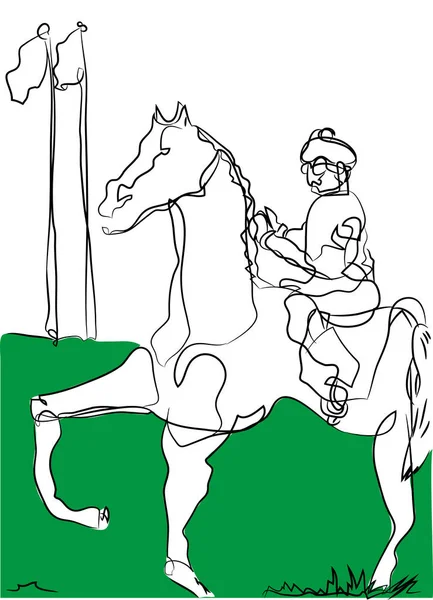 馬と騎手 馬とジョッキー レース海面での単純な線の描画 — ストック写真