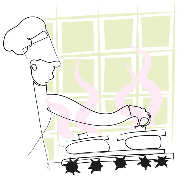 Jednoduché Linie Chefchef Drží Hrnec Cooker Illustration Jednoduché Linie Kuchař — Stock fotografie