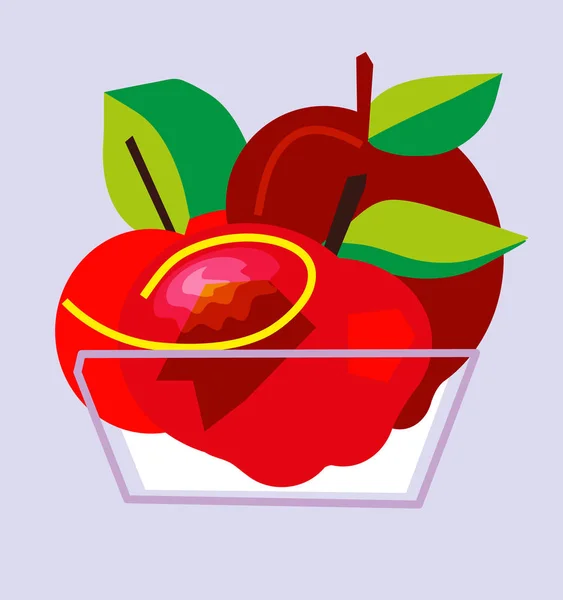 Kırmızı Elma Fruit Abstract Çizimler Kase Kırmızı Elma Meyve Kase - Stok İmaj