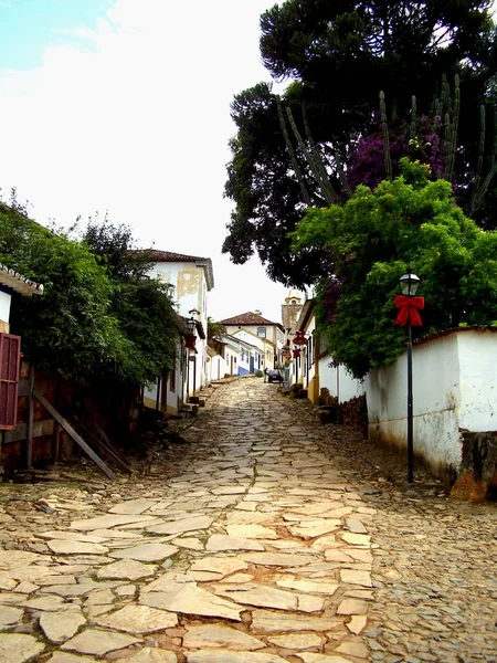 Tiradentes Minas Gerais Brezilya Kırsal Şehirde Kiliseye Giden Sakin Bir — Stok fotoğraf