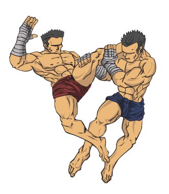 Muay Tay dili veya Tay kickboks. Savaş sanatı vektör ve illüstrasyon