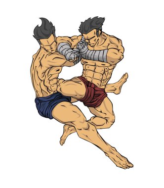 Muay Tay dili veya Tay kickboks. Savaş sanatı vektör ve illüstrasyon