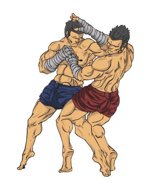Muay Tay dili veya Tay kickboks. Savaş sanatı vektör ve illüstrasyon