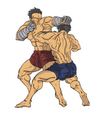 Muay Tay dili veya Tay kickboks. Savaş sanatı vektör ve illüstrasyon