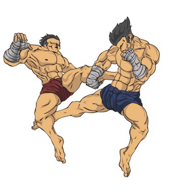 Muay Tay dili veya Tay kickboks. Savaş sanatı vektör ve illüstrasyon