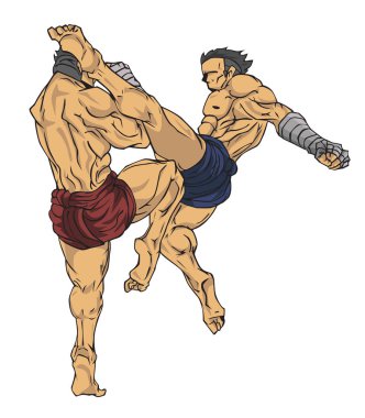 Muay Tay dili veya Tay kickboks. Savaş sanatı vektör ve illüstrasyon