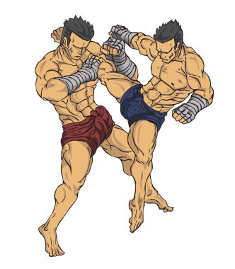 Muay Tay dili veya Tay kickboks. Savaş sanatı vektör ve illüstrasyon