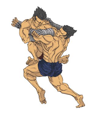 Muay Tay dili veya Tay kickboks. Savaş sanatı vektör ve illüstrasyon