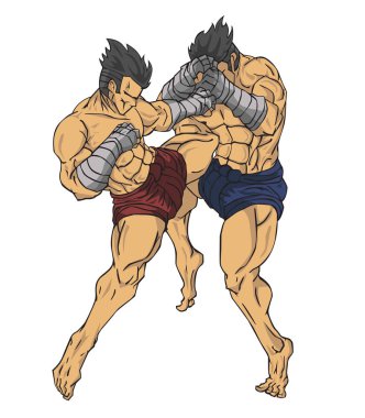Muay Tay dili veya Tay kickboks. Savaş sanatı vektör ve illüstrasyon