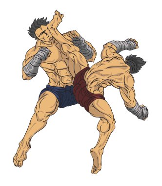 Muay Tay dili veya Tay kickboks. Savaş sanatı vektör ve illüstrasyon