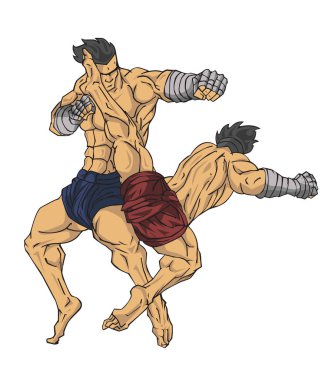 Muay Tay dili veya Tay kickboks. Savaş sanatı vektör ve illüstrasyon