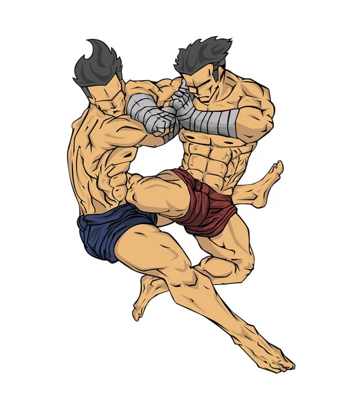 Muay Thai Kickboxing Tailandese Vettore Illustrazione Dell Arte Marziale — Vettoriale Stock