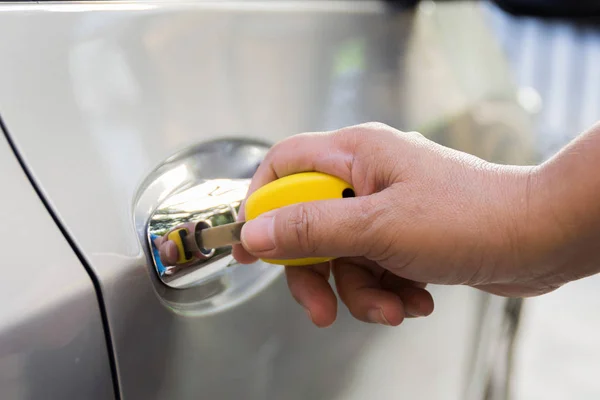 Hand Inserting Key Door Car — Stock Photo, Image
