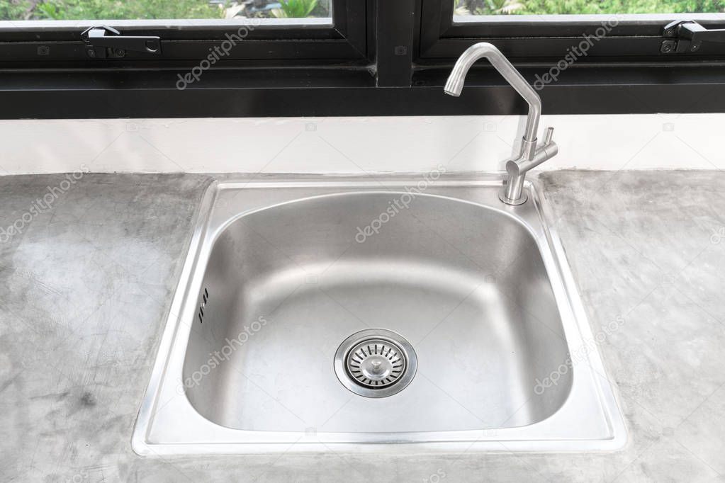 Kitchen Sink Stainless Steel and faucet.Kitchen Sink Top View