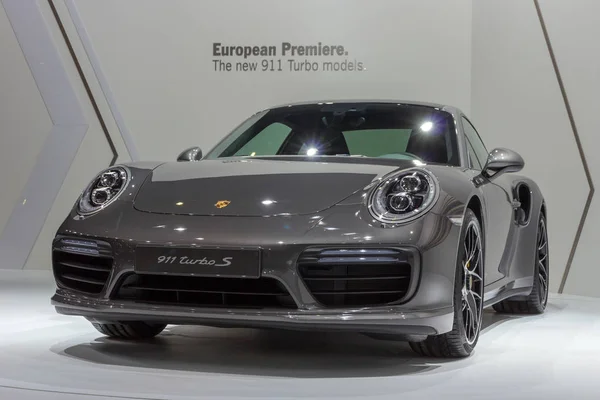 Bruxelles Jan 2016 Porsche 911 Turbo Présentée Salon Automobile Bruxelles — Photo