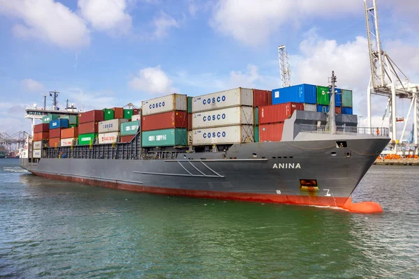 Rotterdam Netherlands Sep 2016 Container Schip Verlaten Van Een Verzending — Stockfoto