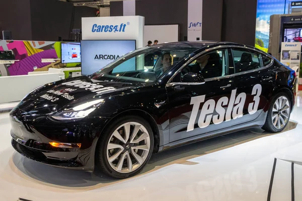 Женева Швейцария Марта 2018 Года Электромобиль Tesla Model Представленный Женевском — стоковое фото