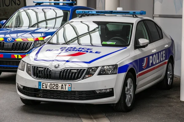 Parijs Okt 2018 Franse Politie Nationale Patrouillewagen Buiten Autosalon Van — Stockfoto
