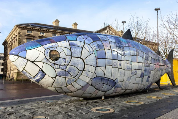 Belfast Northern Ireland Feb 2014 Big Fish Sculpture Belfast Northern — Stock Photo, Image