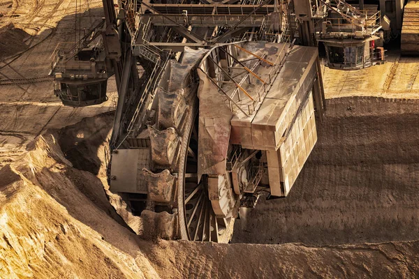 Mineração Escavadeira Roda Balde Enorme Para Carvão Marrom Uma Mina — Fotografia de Stock