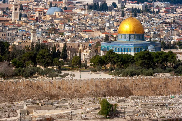 Kudüs Temple Mount Kaya Kubbe Ile Görünüm Zeytin Dağı Filistin — Stok fotoğraf