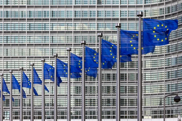 Fila Banderas Frente Edificio Comisión Unión Europea Bruselas — Foto de Stock