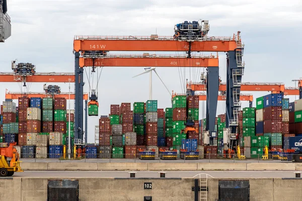 Rotterdam Aug 2017 Hafen Von Rotterdam Gestapelte Seecontainer — Stockfoto