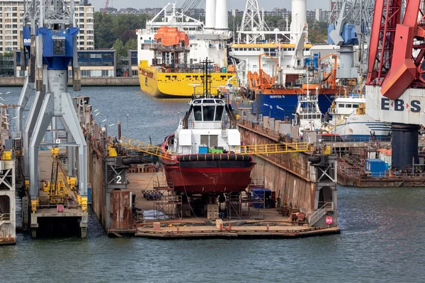 Reparação de navios drydock no porto de Roterdão . — Fotografia de Stock