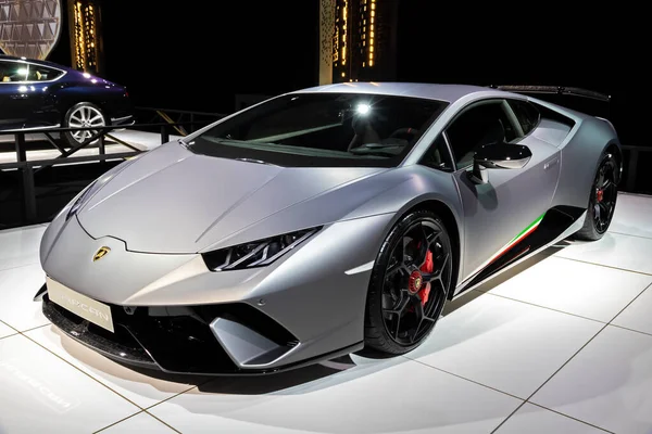 Brusel Jan 2019 Lamborghini Huracan Sportovní Vůz Předvedl Bruselském Autosalonu — Stock fotografie