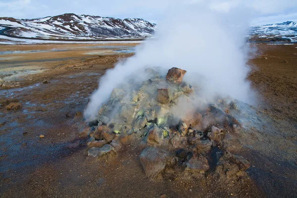 Fumarola Vapor Hverir Namafjall Norte Islandia Zona Krafla —  Fotos de Stock