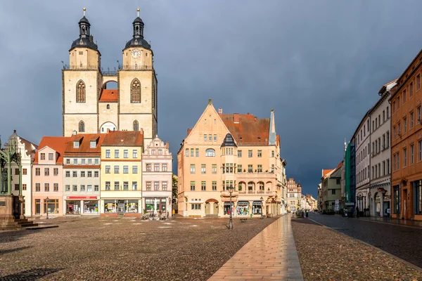 Wittenberg Duitsland April 2018 Uitzicht Het Marktplein Met Gemeentehuis Stadtkirche — Stockfoto