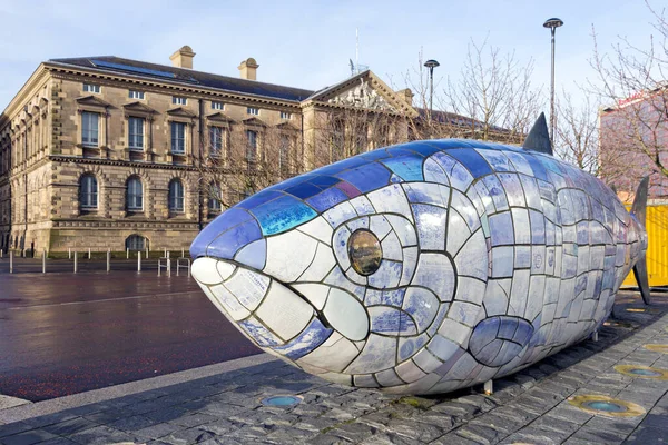 Belfast Northern Ireland Feb 2014 Big Fish Sculpture Belfast Northern — Stock Photo, Image