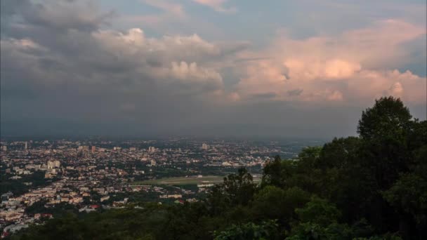 Ponto Vista Cidade Antes Pôr Sol Crepúsculo Noite Northern Tailândia — Vídeo de Stock