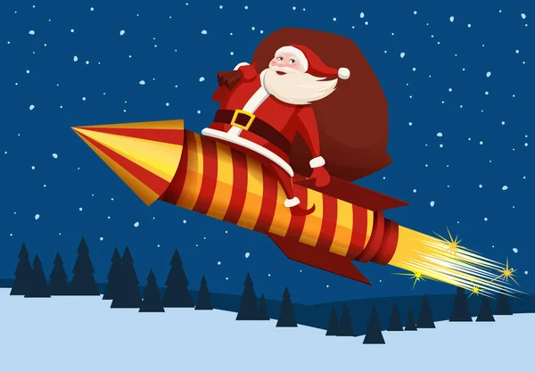 Santa Claus Cabalgando Cohete Ilustración Vectorial Concepto Para Navidad Año — Vector de stock