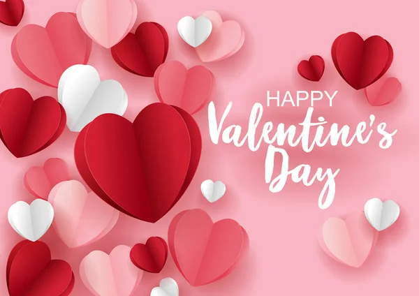 株式ベクトル幸せなバレンタインデー セール ポスター紙フライング ピンクと赤のハートを持つ要素 ストックイラスト