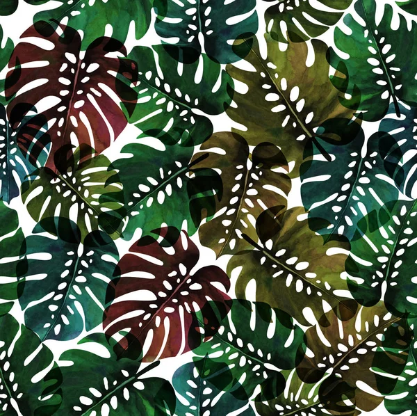 Palm Leaf Watercolor Texture Repeat Modern Pattern — Stock Photo, Image