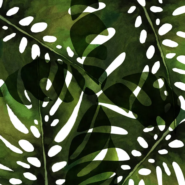 ヤシの葉の水彩テクスチャがモダンなパターンを繰り返す — ストック写真